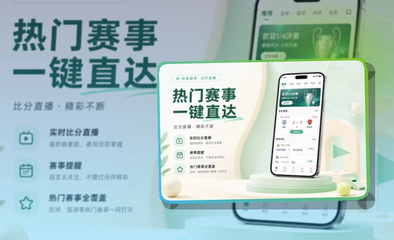 夜间舞台区 · App下载入口 · 赛事内容随身带走界面展示